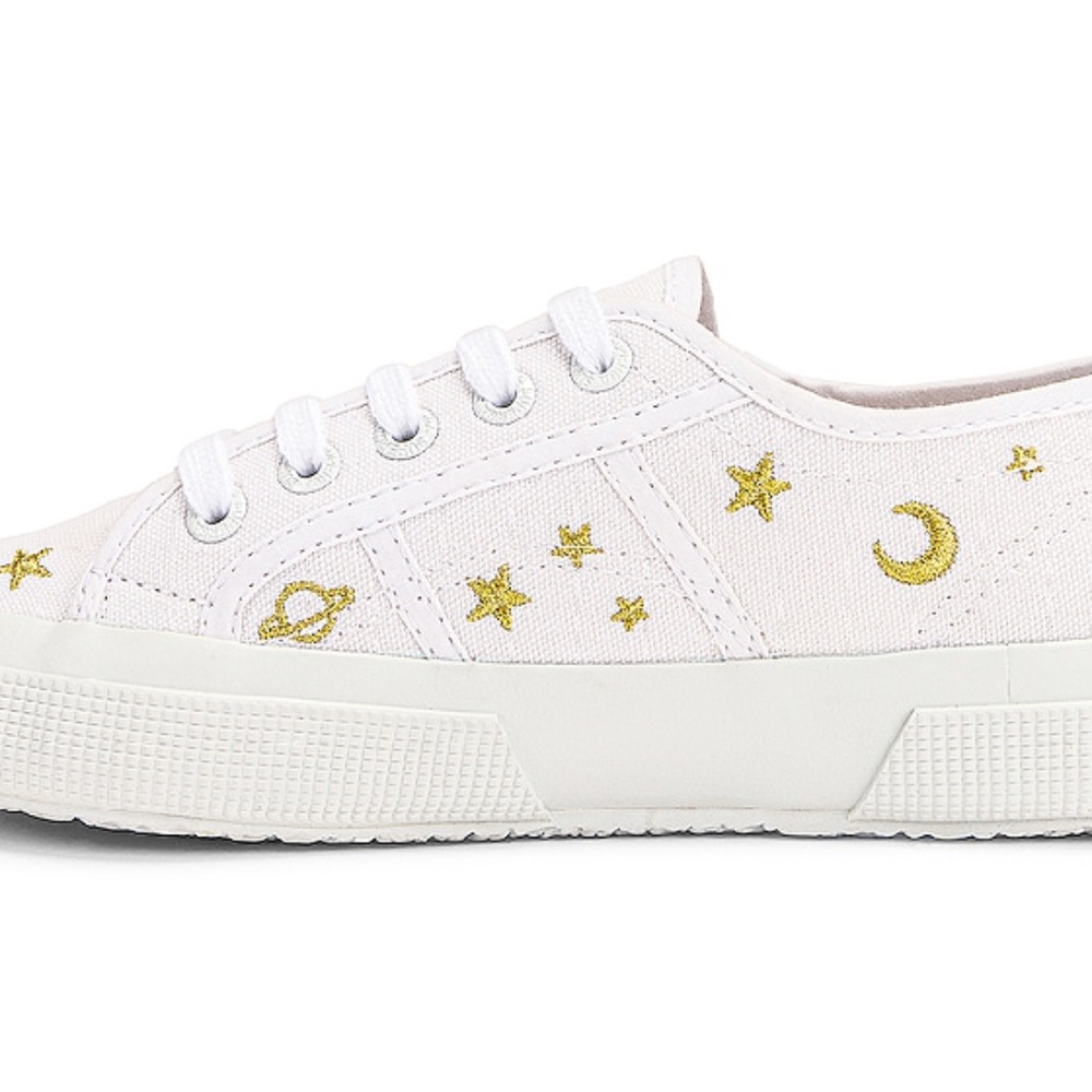 Superga 2750 EMBCOTTON Sneaker; Size 6.5; White; Gold; Stars